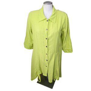 CMC By Color Me Cotton Womens L Vintage Shirt Dress Chartreuse Cotton Vacation